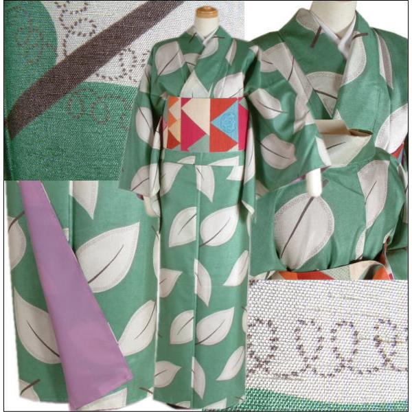 D553 夏着物 訪問着 蔦の葉 流水 絽縮緬 紫 正絹 美品 楽天