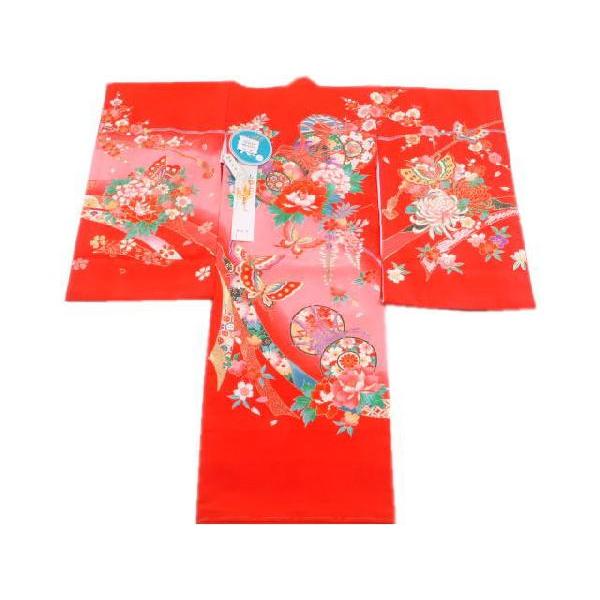 子供お祝着　花束と蝶と鼓（赤）
