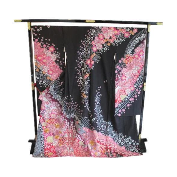 振袖　疋田文様に桜（黒）の画像