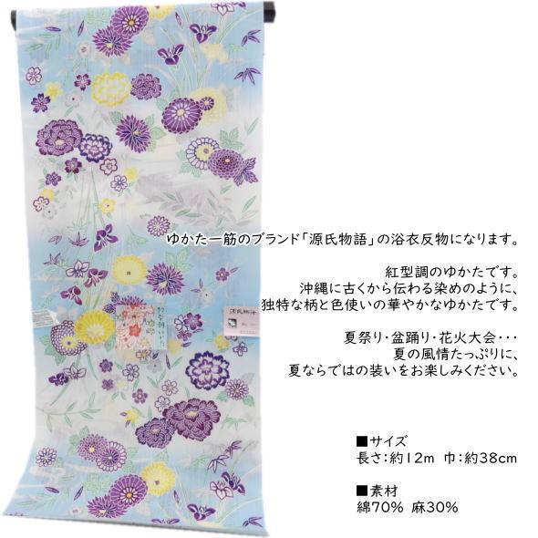源氏物語」浴衣反物 本染め・紅型調ゆかた（流水に菖蒲や菊や桜