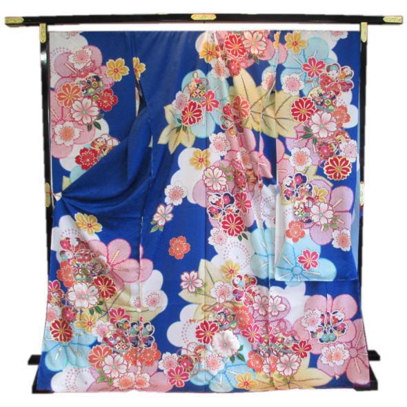 振袖　桜や梅や鼓や鞠（青）の画像