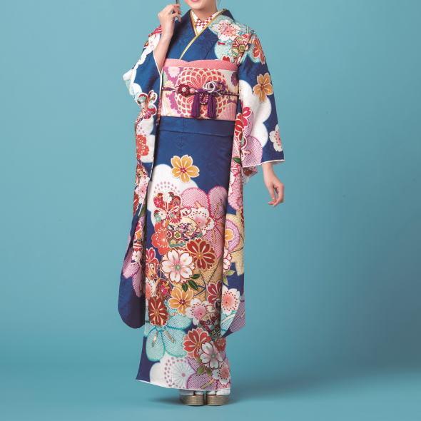 振袖　桜や梅や鼓や鞠（青）の画像