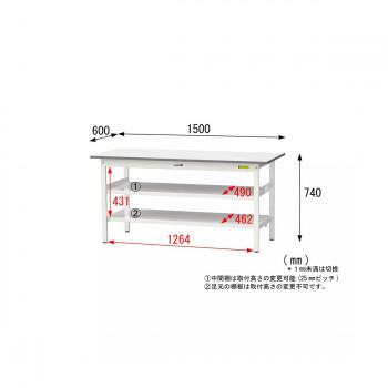 山金工業(YamaTec) SUP-1560TTF-WW ワークテーブル150シリーズ 固定式 中間棚付 (H740mm) 1500×600mm (全面棚板付) 代引き不可_1