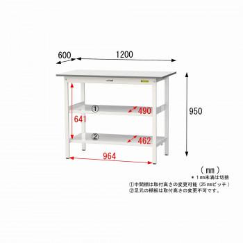山金工業(YamaTec) SUPH-1260TTF-WW ワークテーブル150シリーズ 固定式 中間棚付 (H950mm) 1200×600mm (全面棚板付) 代引き不可_1