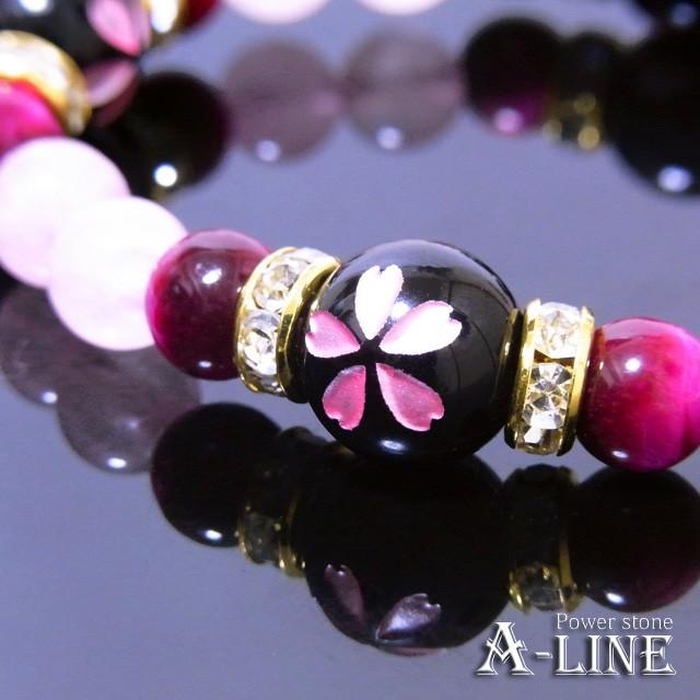 パワーストーン ブレスレット 桜彫りオニキス12mm＆ピンクタイガー 