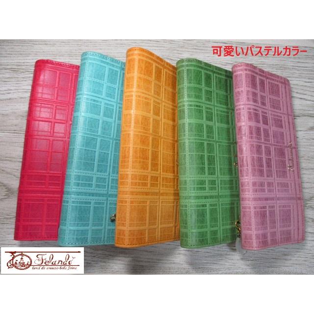 SALE 財布 レディース 長財布 ブランド フェランド 本革 牛革 ヌメ革にチェック柄を型押しした可愛いデザイン 81101 財布 レディース 長財布 かぶせ ブランド フェランド 本革 牛革 ヌメ革