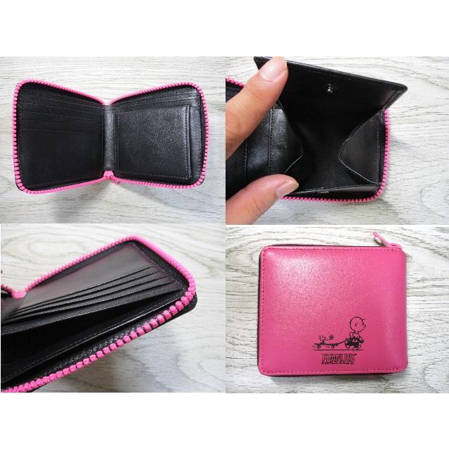 スヌーピー 財布 レディース 二つ折り ラウンド SNOOPY 本革  