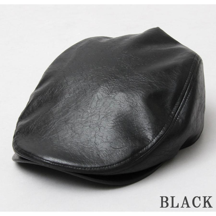 glabella ハンチング帽 ハンチング メンズ モナコハンチング 合皮 黒 ブラック フェイクレザー ヴィンテージ風 定番 サイズ調節｜a-m-s｜02