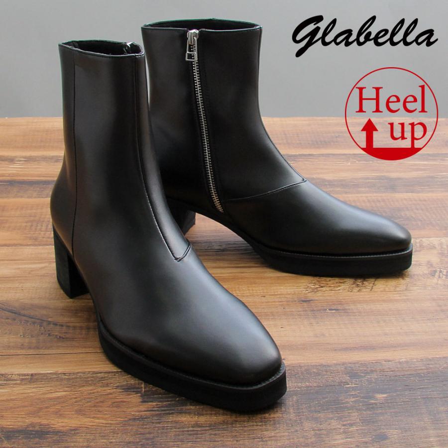 glabella（グラベラ） ヒールブーツ メンズ サイドジップ 黒 ブラック