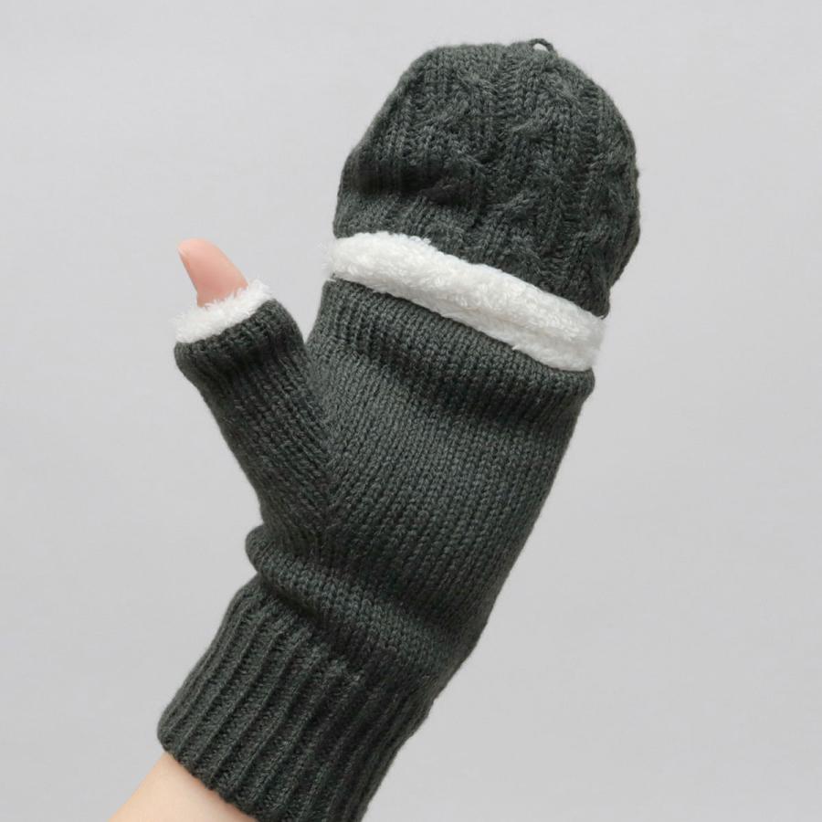 moz モズ 手袋 レディース フード付 ニット ミトン 手ぶくろ