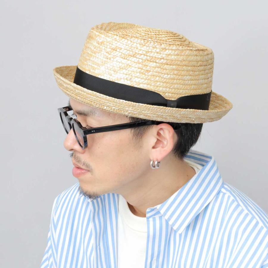 Basiquenti ストローハット ポークパイハット 麦わら帽子 軽量 通気性