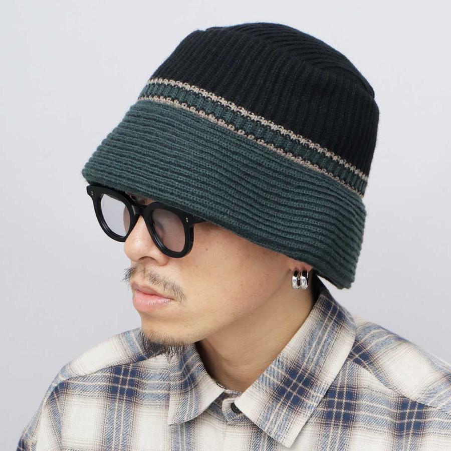 クーティー/ローゲージボーダーニットバケットハット/サイズ調整可内部