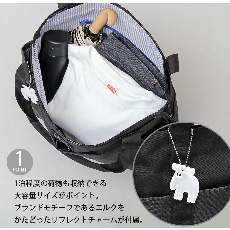 moz モズ トートバッグ レディース 大容量 B4 旅行バッグ 1泊 軽量 多収納 多ポケット 肩掛け 北欧 エルク チャーム付きの画像