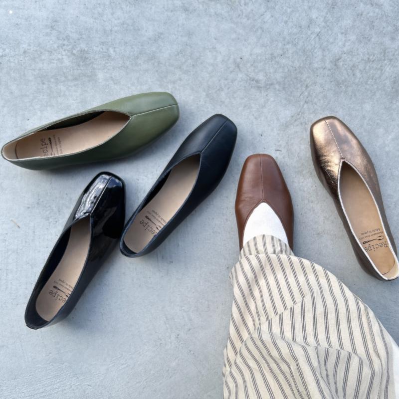 Recipe（レシピ） 靴 RP-267 Vカットスクエア パンプス 本革 日本製