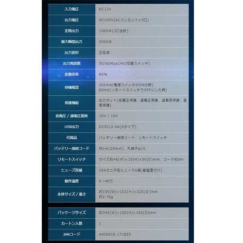 メルテック 大自工業 正弦波インバーター 1000W MPS-1000 : アット