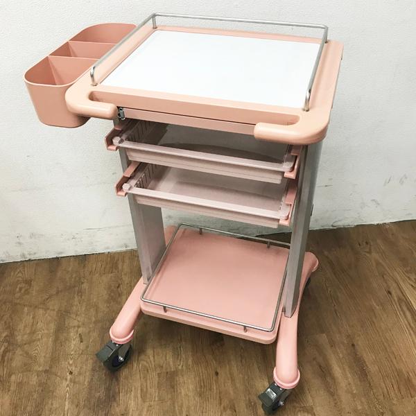 【中古・現状品】Sakase/サカセ化学工業 ナーシング カート ワゴン コンパクトカートシリーズ 天板固定タイプ ピンク C43C 中古品 ...