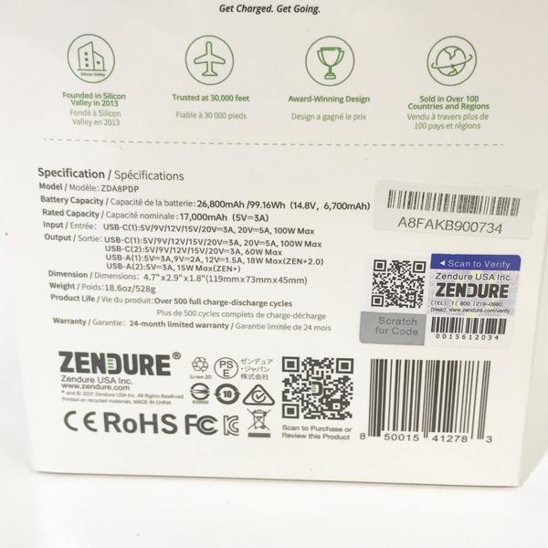 未開封品】Zendure/ゼンデュア Supertank モバイルバッテリ 100W 未開封品】Zendure/ゼンデュア Supertank モバイルバッテリ 100W