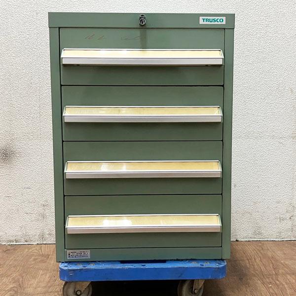 現状品】TRUSCO/トラスコ 4段 ミニキャビネット LVR-542 GN ※鍵欠品 