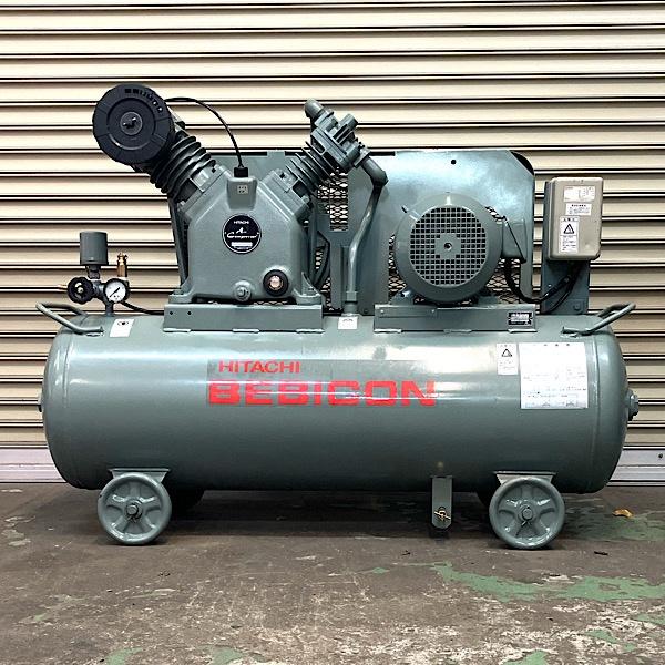 分解整備済】日立 3.7kW 5馬力 給油式レシプロコンプレッサー 3.7P-9.5