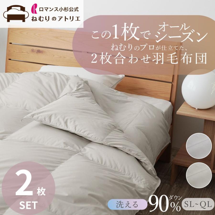 ロマンス小杉 爆買 2枚合わせ羽毛布団 2枚セット 洗える ダブル ダウン