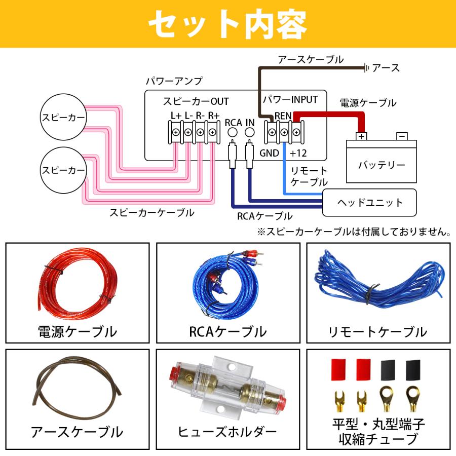 ブルートゥース　アンプ　電源配線、スピーカー配線つき ハイパワー アンプ配線キット 10ゲージ 10GK オーディオ