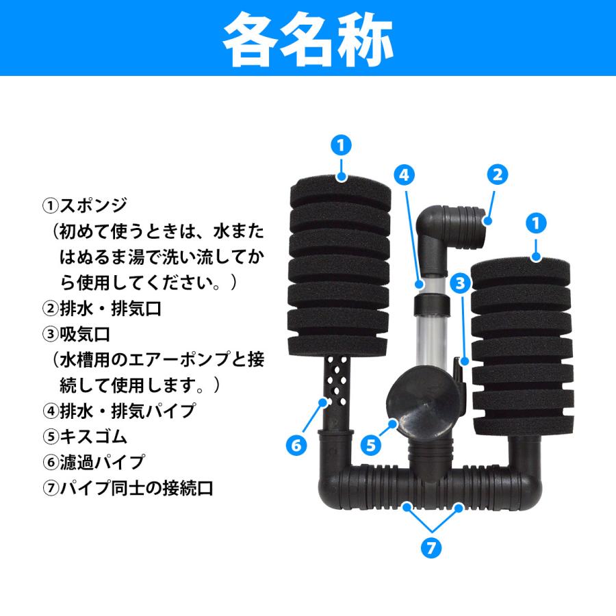水槽 ツイン スポンジフィルター 19cm 30L以下 酸素 ろ過