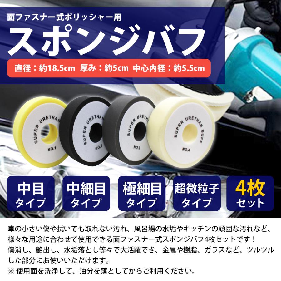 4枚set Φ180mm 50mm ポリッシャー スポンジ バフ 超微粒子 極細 中細