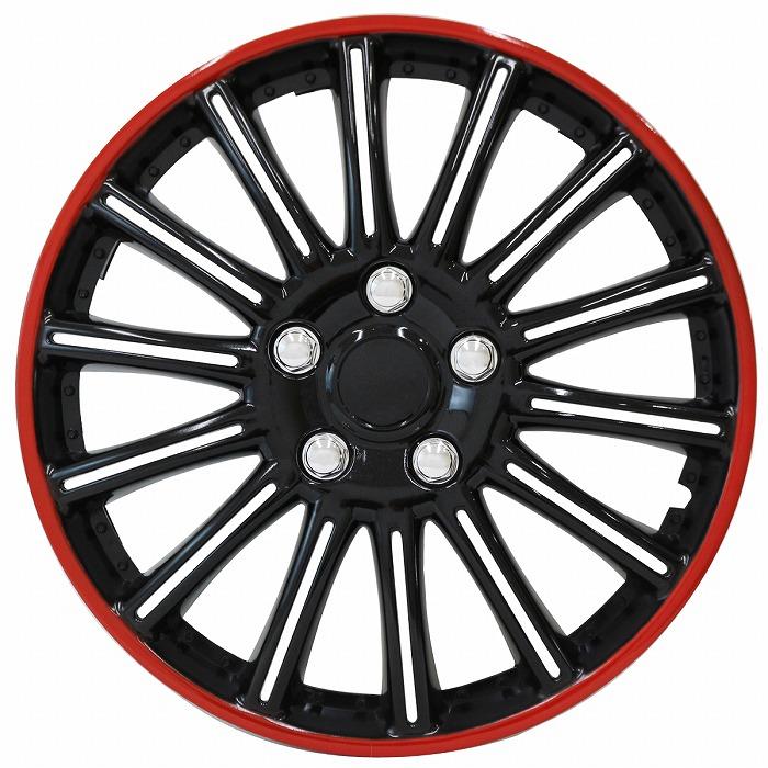14インチ スチールホイールとホイールカバーセット ABS樹脂 ホイールカバー キャップ 14インチ ブラック×レッド ホイール