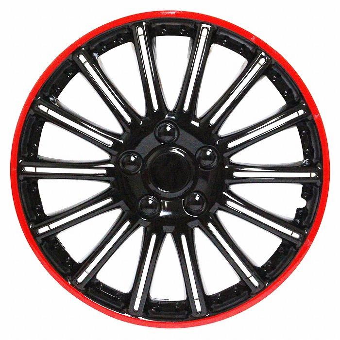タイヤ ホイール(鉄) ホイールカバー 165/60R15 15インチ ホイール カバー キャップ 4枚 汎用 ブラック×レッド R15 鉄