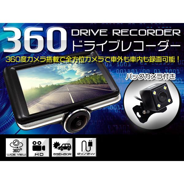 360度 全方位録画 ドラレコ ドライブレコーダー 4.5インチ 球面レンズ