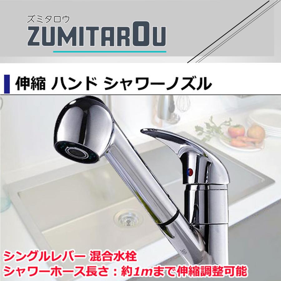 伸縮 ハンド ノズル シャワーヘッド 水道 蛇口 シングルレバー 混合水栓 洗面台 キッチン 取付ホース付き リフォーム 温冷水 | 