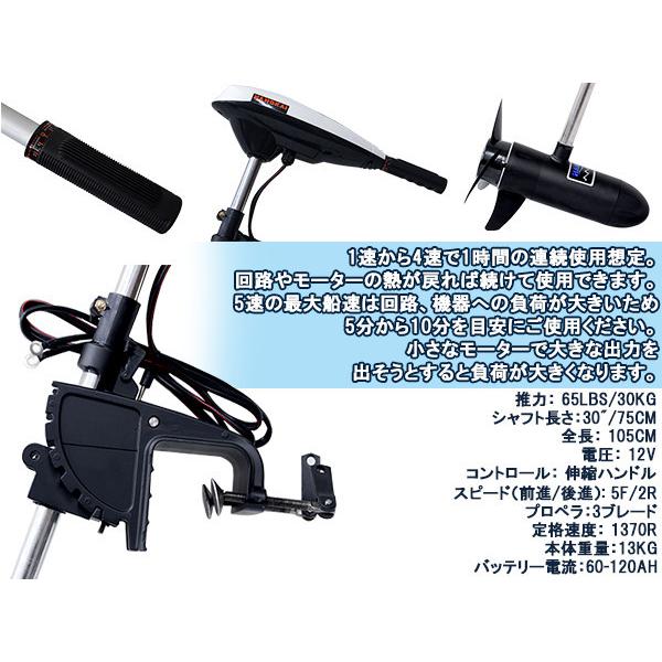 2馬力 未満 エレキモーター DC12V 電動 船外機 65LBS 海水 淡水 ゴム