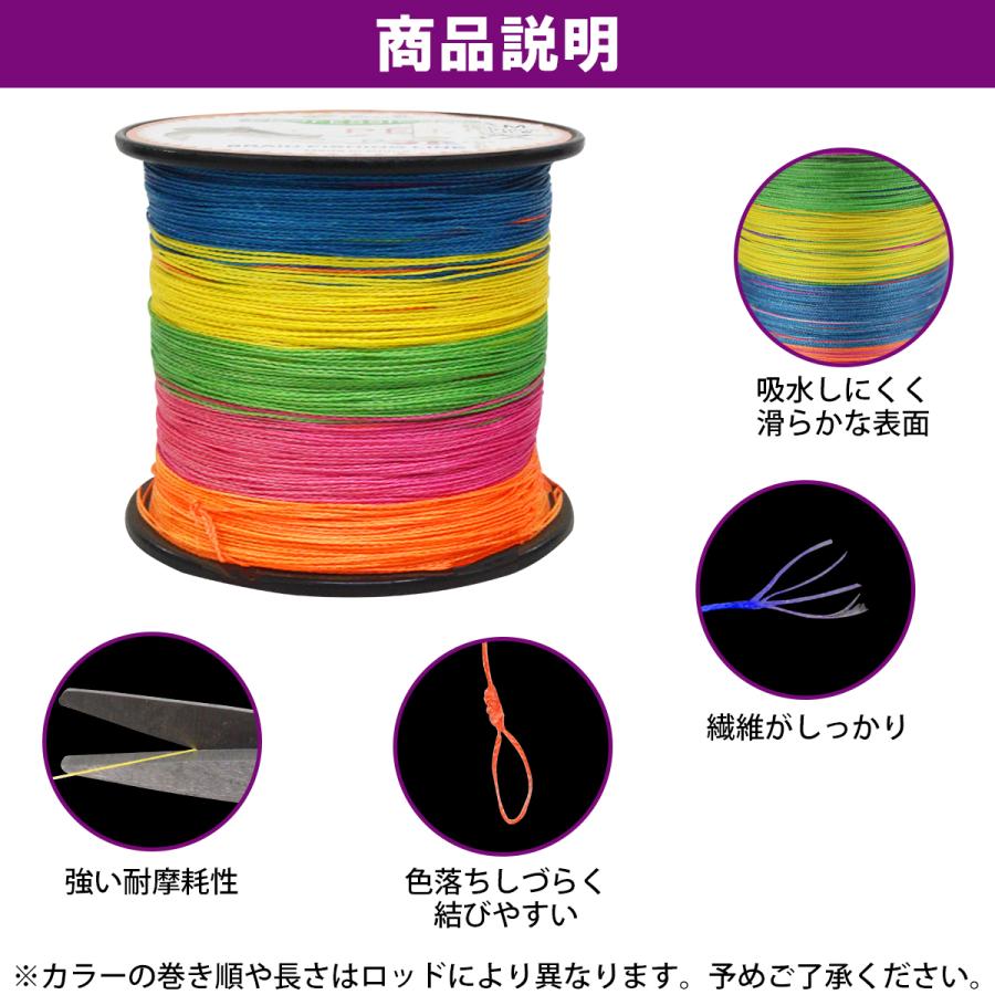 低伸度/高強度 300m PEライン 2.0号/28lb 5色 マルチカラー MIX 投げ