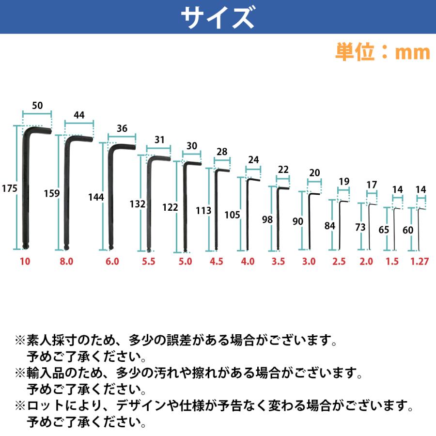 13本 セット ミリサイズ 1.27-10 六角 レンチ 棒 ハーレー 輸入車 アメ