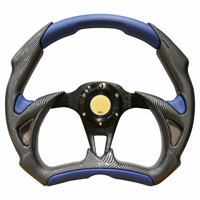 カーボン調 ステアリング 35cm φ350 φ35 ブルー/カーボン スポーツ