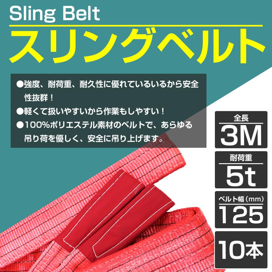 10本 セット/耐荷5t/長さ3m] スリング ベルト 吊上げ ナイロン 