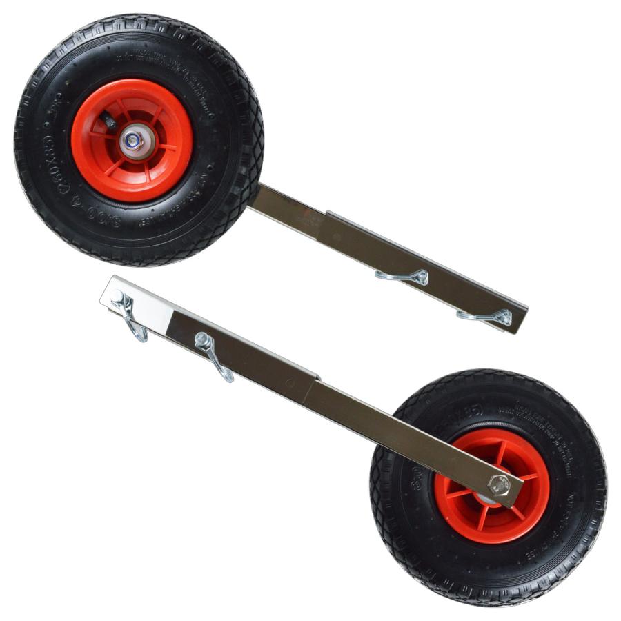 琵琶湖発　小型ボート運搬用　ドーリーの販売 跳上式 ボート ドーリー ステンレス製 幅広80mm 直径250mm 大型タイヤ