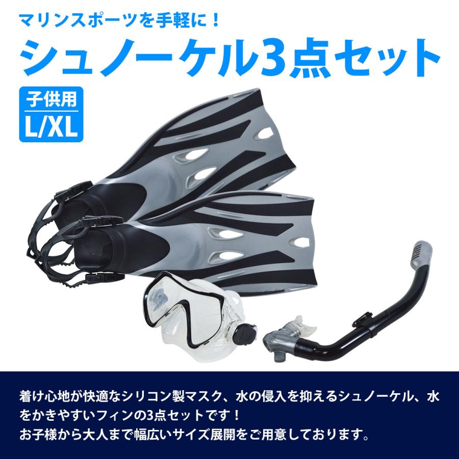 シュノーケルセット 子供用 L/XLサイズ 21cm-23cm シュノーケル フィン
