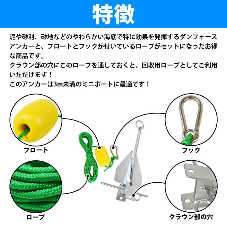 ロープ アンカー セット』ダウンフォースアンカー 1.5kg フロート