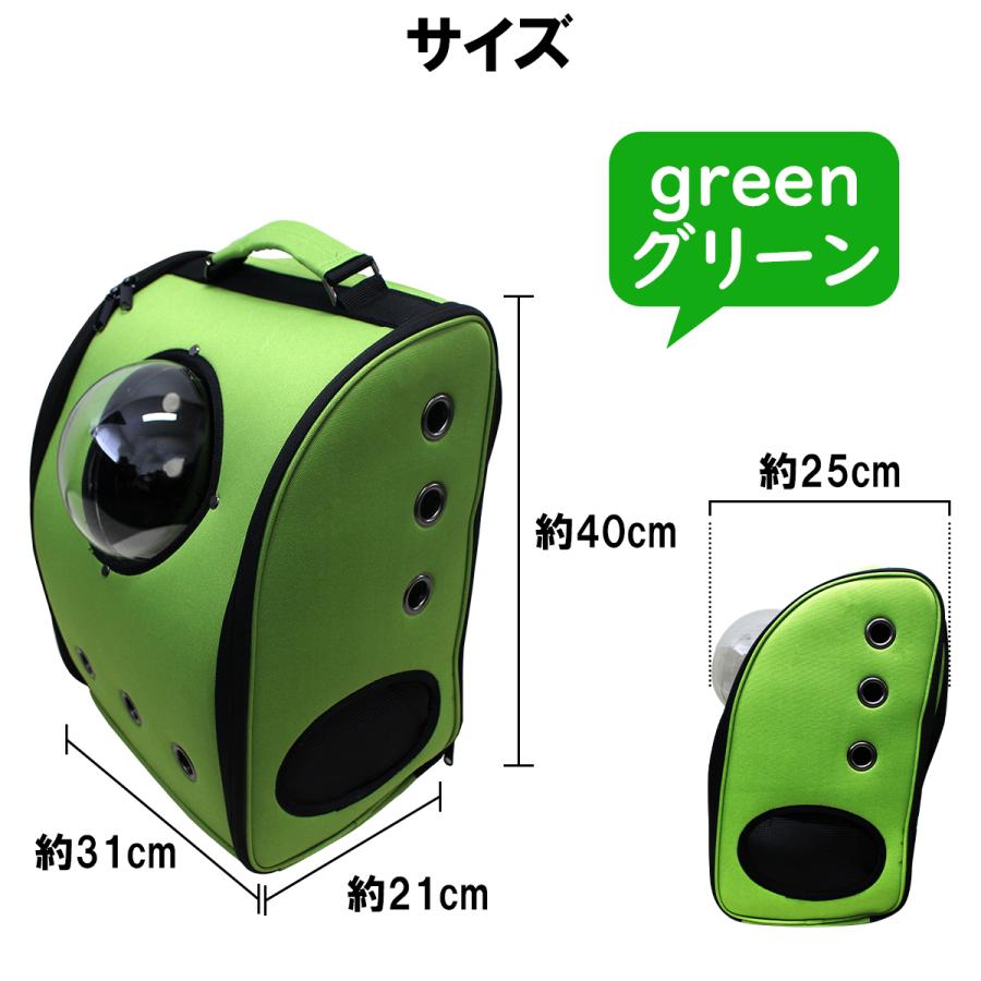 キャリーバッグ 宇宙船カプセル型 リュックタイプ 犬猫兼用 グリーン 