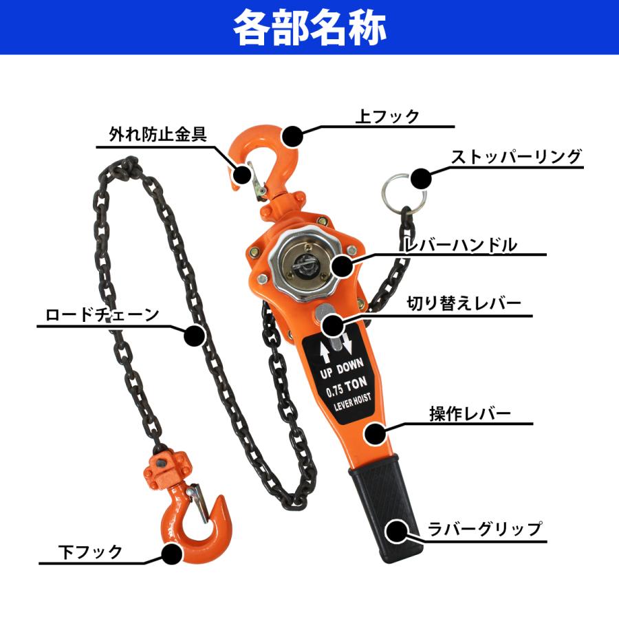 0.75t レバーホイスト 荷締機 レバー式 チェーン ブロック ガチャ