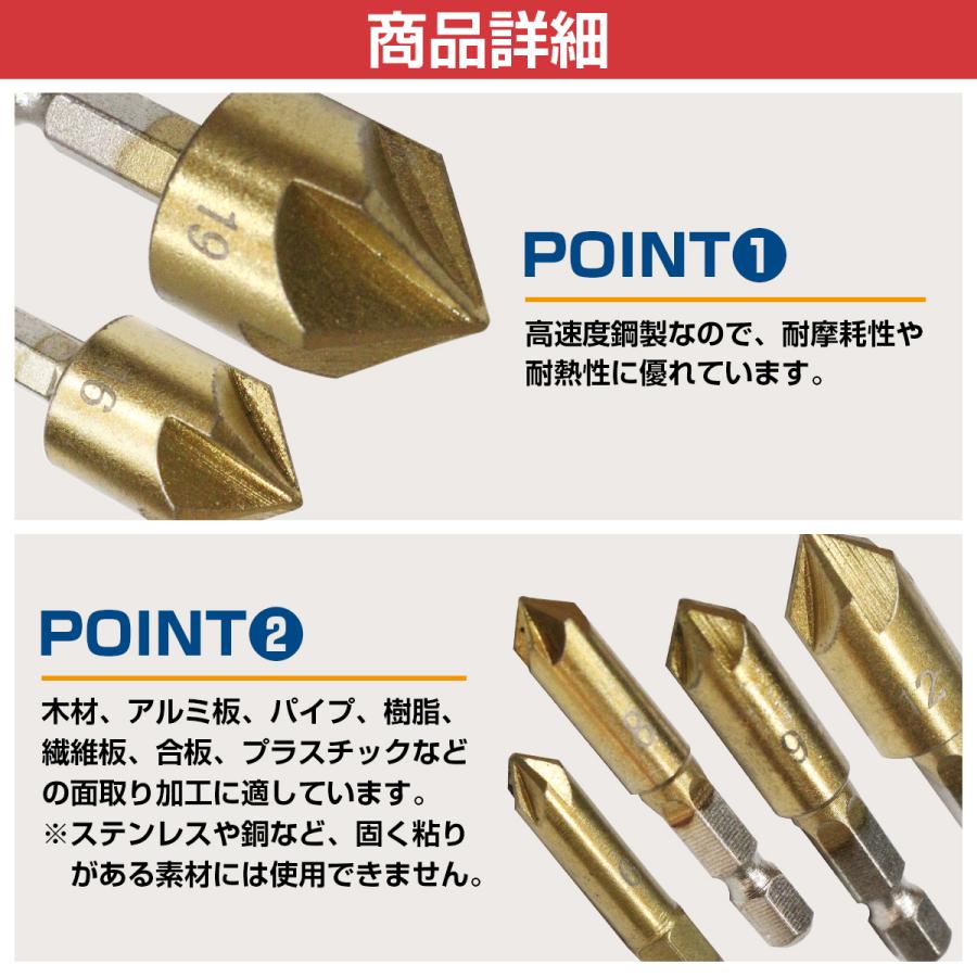 工作刃物 電気工具 メントリカッター  DIY 高速度鋼製 面取りカッター 6本セット 金属 アルミ プラスチック