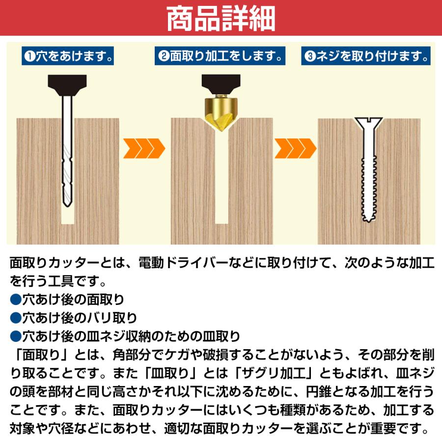 高速度鋼製 面取りカッター 6本セット 金属 アルミ プラスチック 加工 面取り工具 電動工具 ハンドメイド DIY 六角軸｜a-next-shop｜04