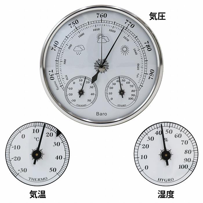 送料380円】アナログ メーター アナログ 式 気圧計 温度計 湿度計