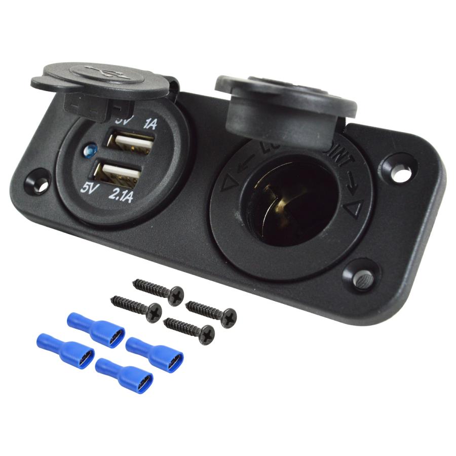 送料480円】シガーソケット 電源 USBポート 増設キット 新設 防滴