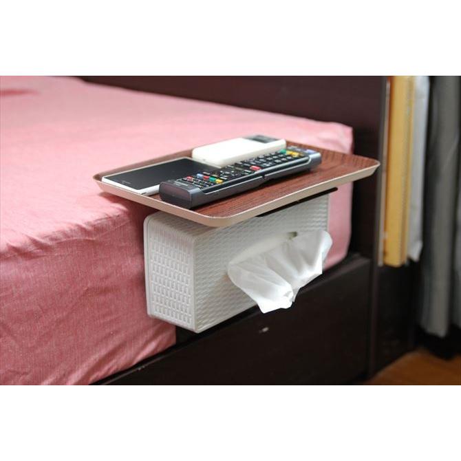 ベッドソファ＋ティッシュBOX＋テーブル リモて」濃い木目(小サイズ）【ティッシュBOX付き】(ベッド用サイド