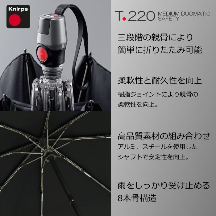 [5年間保証付・正規販売店] 折りたたみ傘 クニルプス Knirps T.220 Medium Duomatic Safety UVカット 安全構造  プレゼントの画像