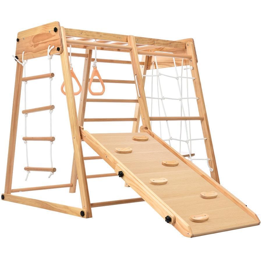 ジャングルジム 折りたたみ 9 in1 滑り台 室内　木製 大型遊具 天然木 耐荷重50kg　ギフト　誕生日プレゼント 滑り台