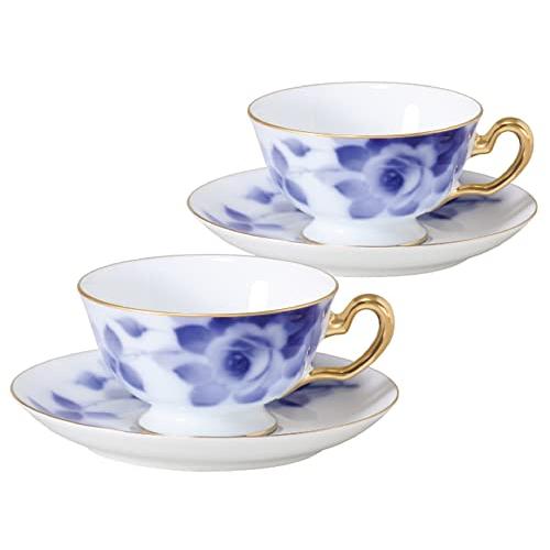 未使用 大倉陶園 ブルーローズ 新品 ペア ティーカップ＆ソーサー 上品