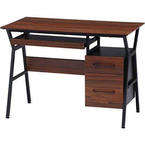 不二貿易 デスク 机 幅100×奥行56×高さ72cm ブラウン キーボードトレー付き 収納付き 木目調 クレバー 18574